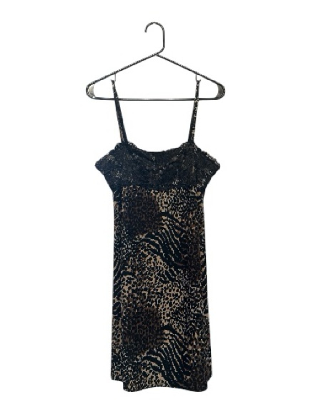 Vintage Y2K Era George Black and Brown Animal Print Lace-Trim Slip Small - Picture 1 of 7